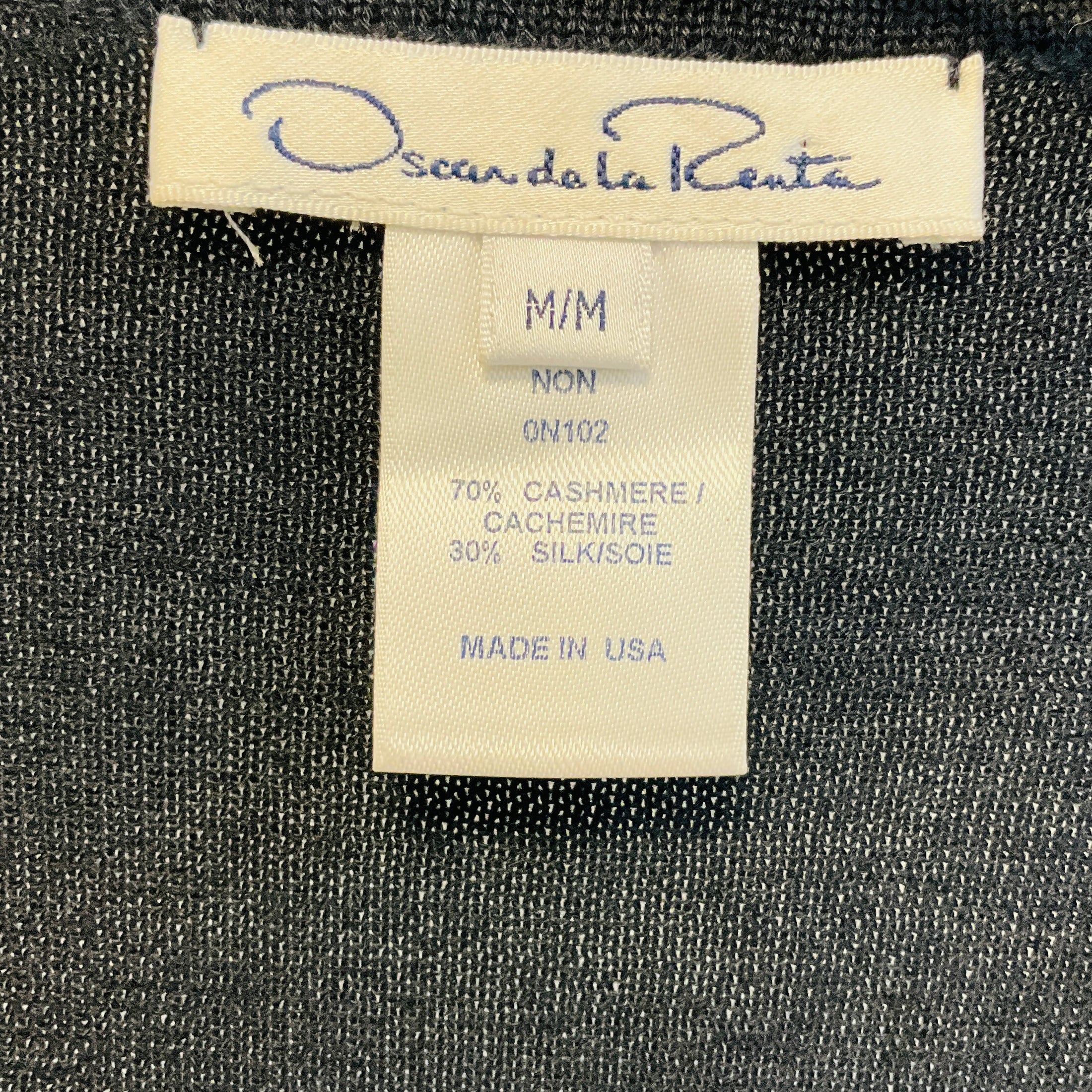 Oscar de la Renta Navy Blue Cropped Cashmere and Silk Knit Sweater with Open Front