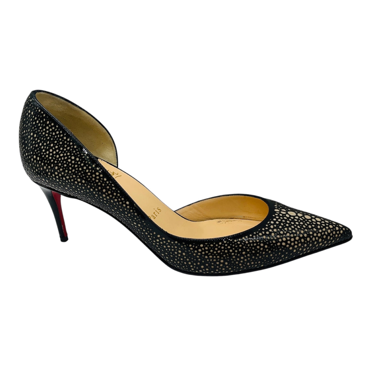 Christian Louboutin Black / Beige Laser Cut Patent Leather Iriza Pumps