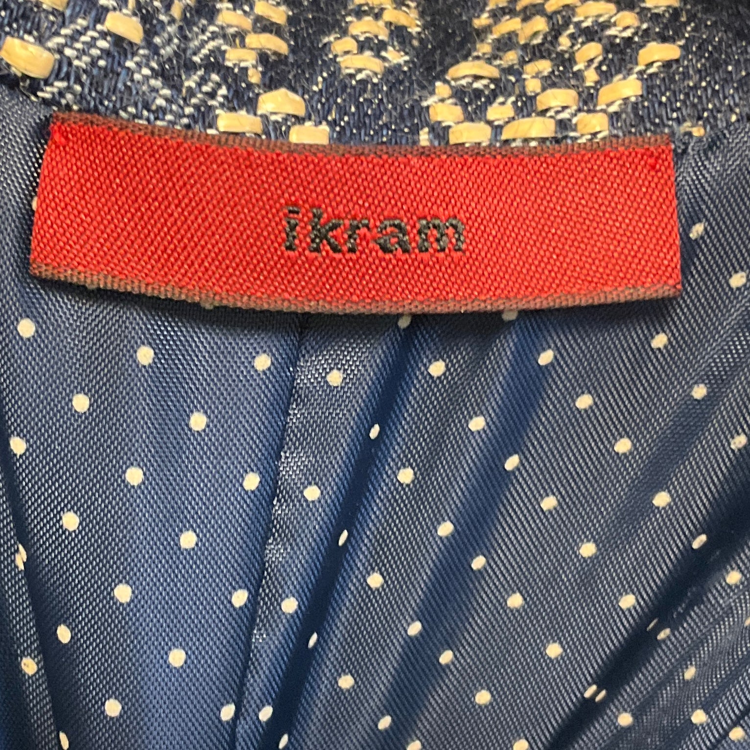 Ikram Navy Blue / Ivory Ikat Jacquard Two Button Blazer Jacket