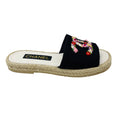 Load image into Gallery viewer, Chanel Black Multi Floral Embroidered CC Logo Flat Espadrille Sandals
