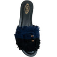 Load image into Gallery viewer, Tod's Black / Navy Blue Suede Fringe Buckle Sandals
