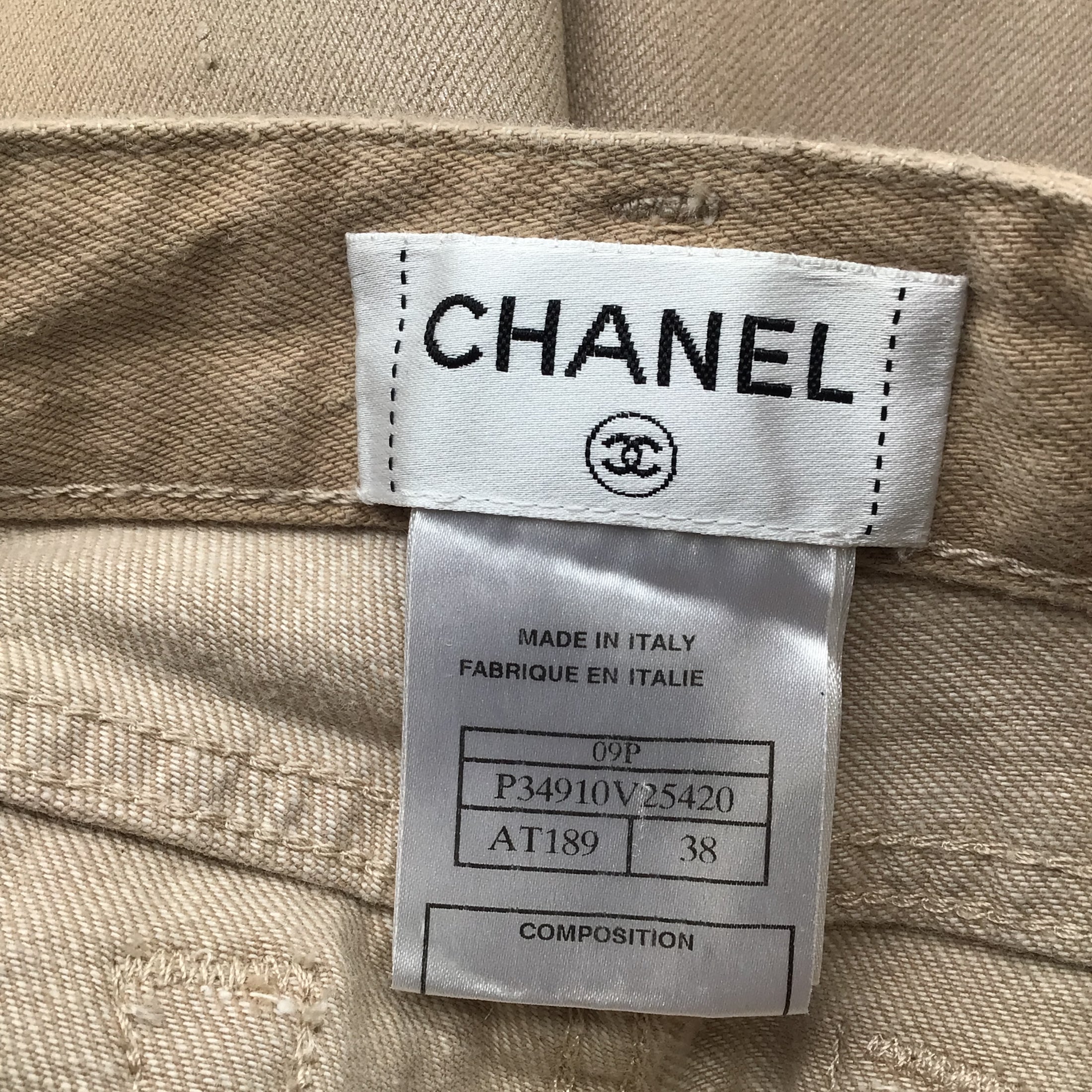 Chanel Beige / Silver Metallic Denim Pants