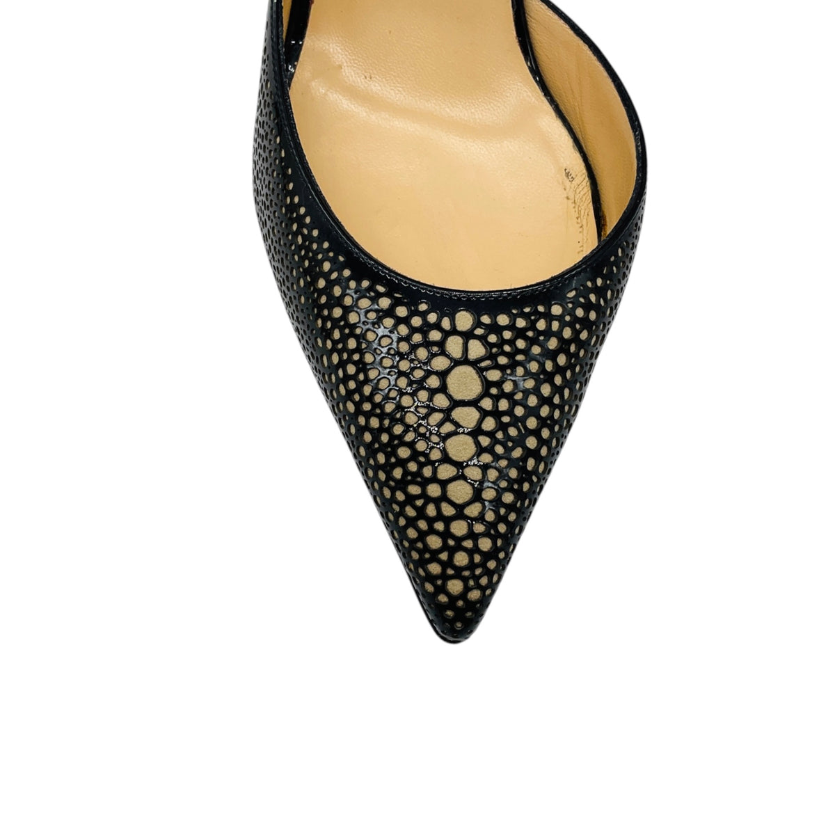 Christian Louboutin Black / Beige Laser Cut Patent Leather Iriza Pumps