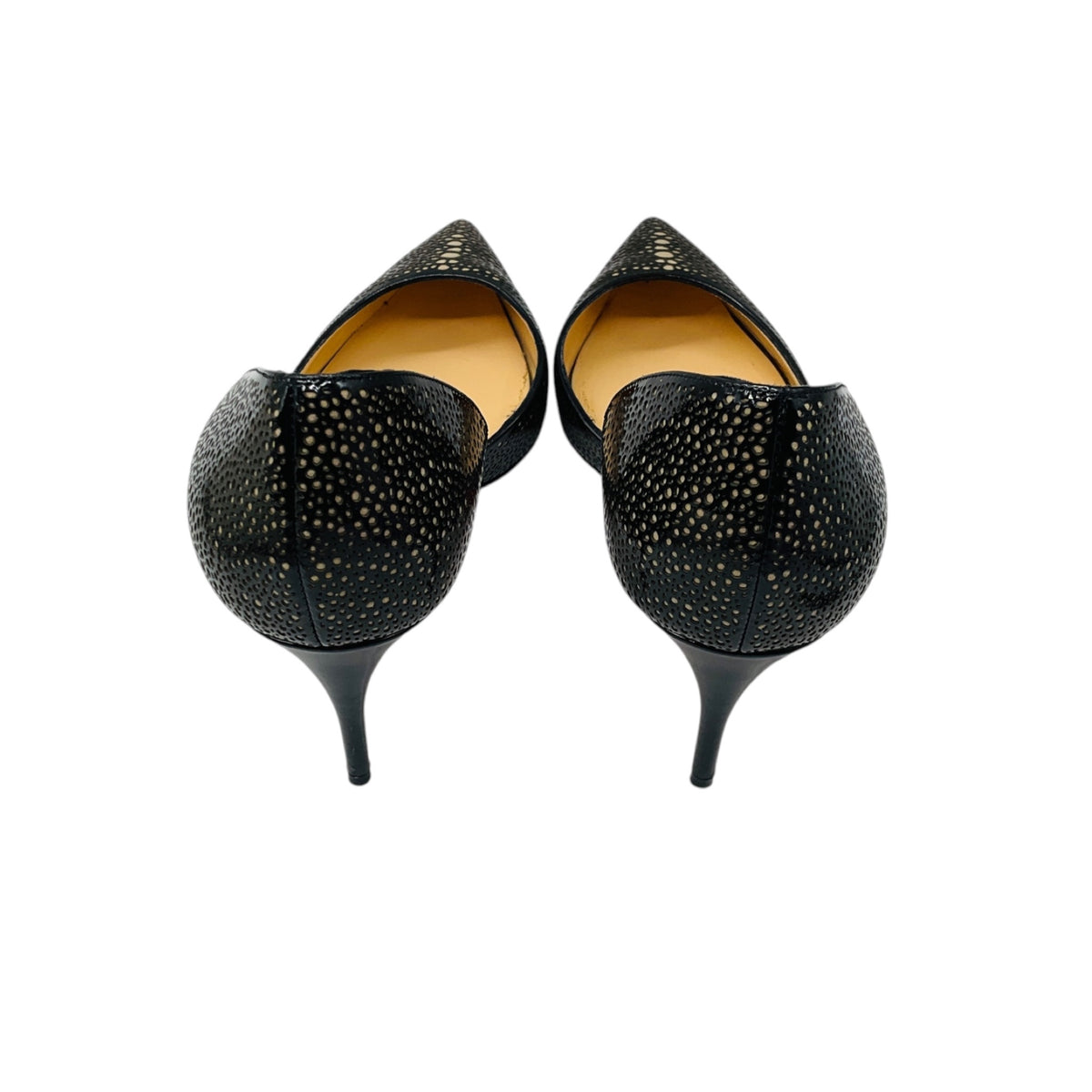 Christian Louboutin Black / Beige Laser Cut Patent Leather Iriza Pumps
