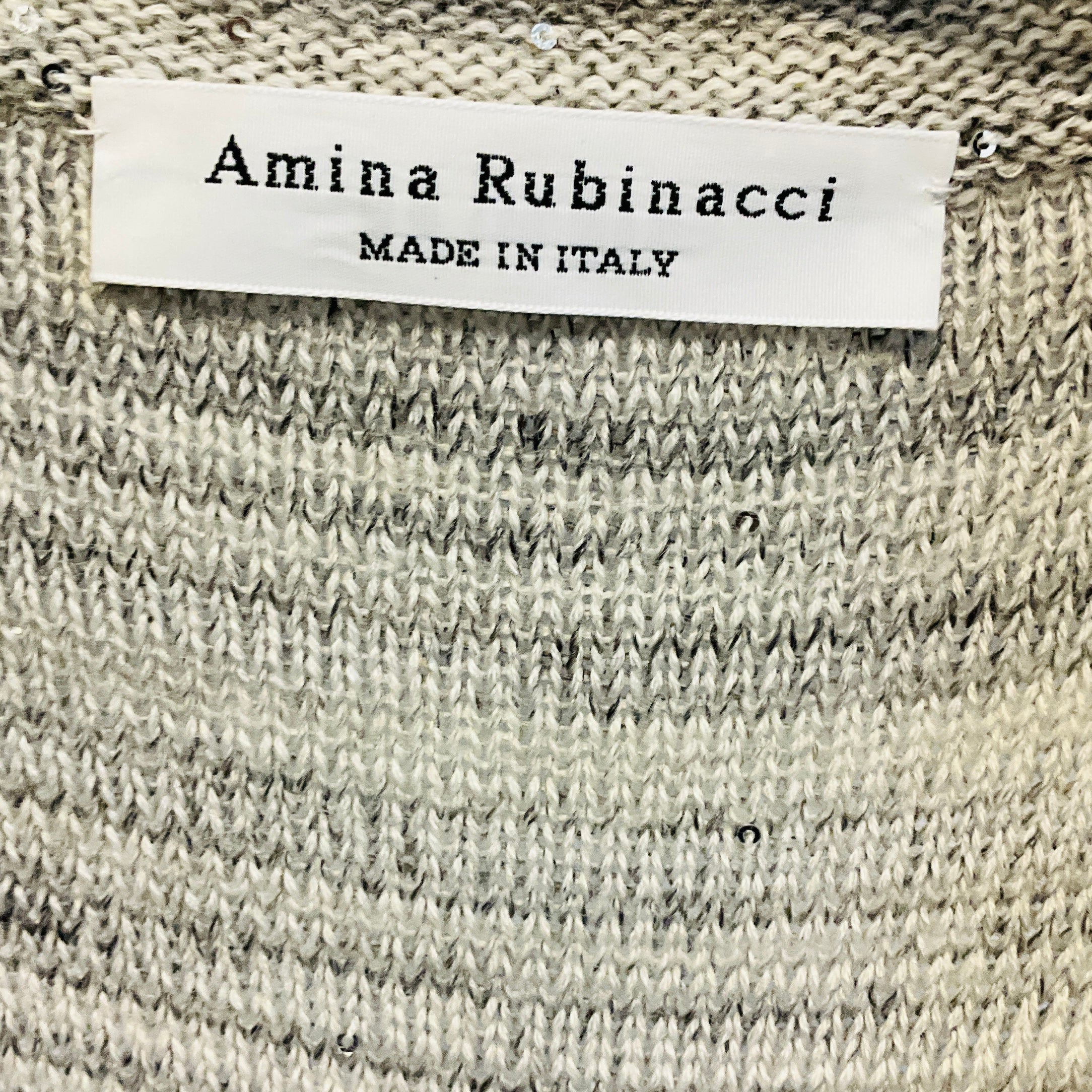 Amina Rubinacci Grey Sequined Marled Wool Knit Sweater Jacket