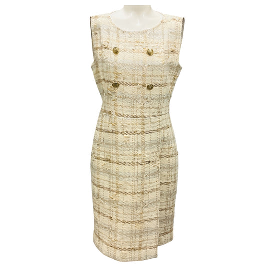 Kiton Ivory / Gold / Silver Metallic Sleeveless Tweed Dress with Gold Buttons
