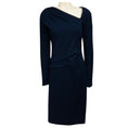 Load image into Gallery viewer, J. Mendel Navy Blue / Black Lamb Leather Trimmed Cashmere Midi Dress
