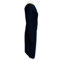 Load image into Gallery viewer, J. Mendel Navy Blue / Black Lamb Leather Trimmed Cashmere Midi Dress
