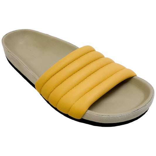 Isabel Marant Light Yellow Leather Padded Hellea Slide Sandals
