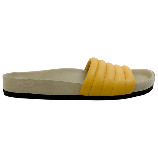 Isabel Marant Light Yellow Leather Padded Hellea Slide Sandals