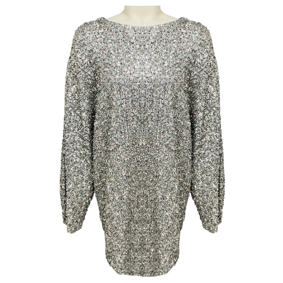 Isabel Marant Silver Sequin, Pearl, and Strass Embellished Mini Cocktail Dress