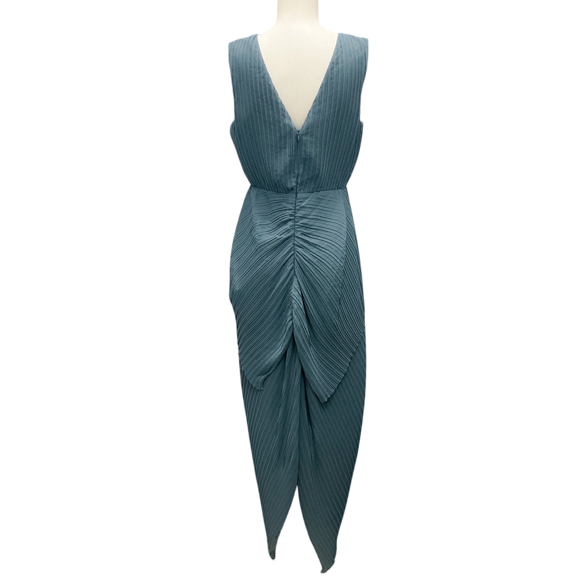 Halston Blue Pleated Sleeveless V-Neck Maren Dress