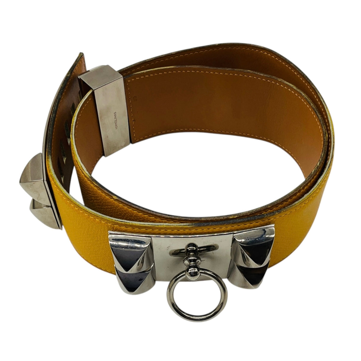 Hermes Yellow CDC Collier de Chien 70 Epsom Leather Belt with Palladium Hardware
