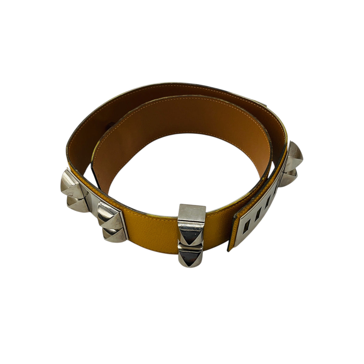 Hermes Yellow CDC Collier de Chien 70 Epsom Leather Belt with Palladium Hardware