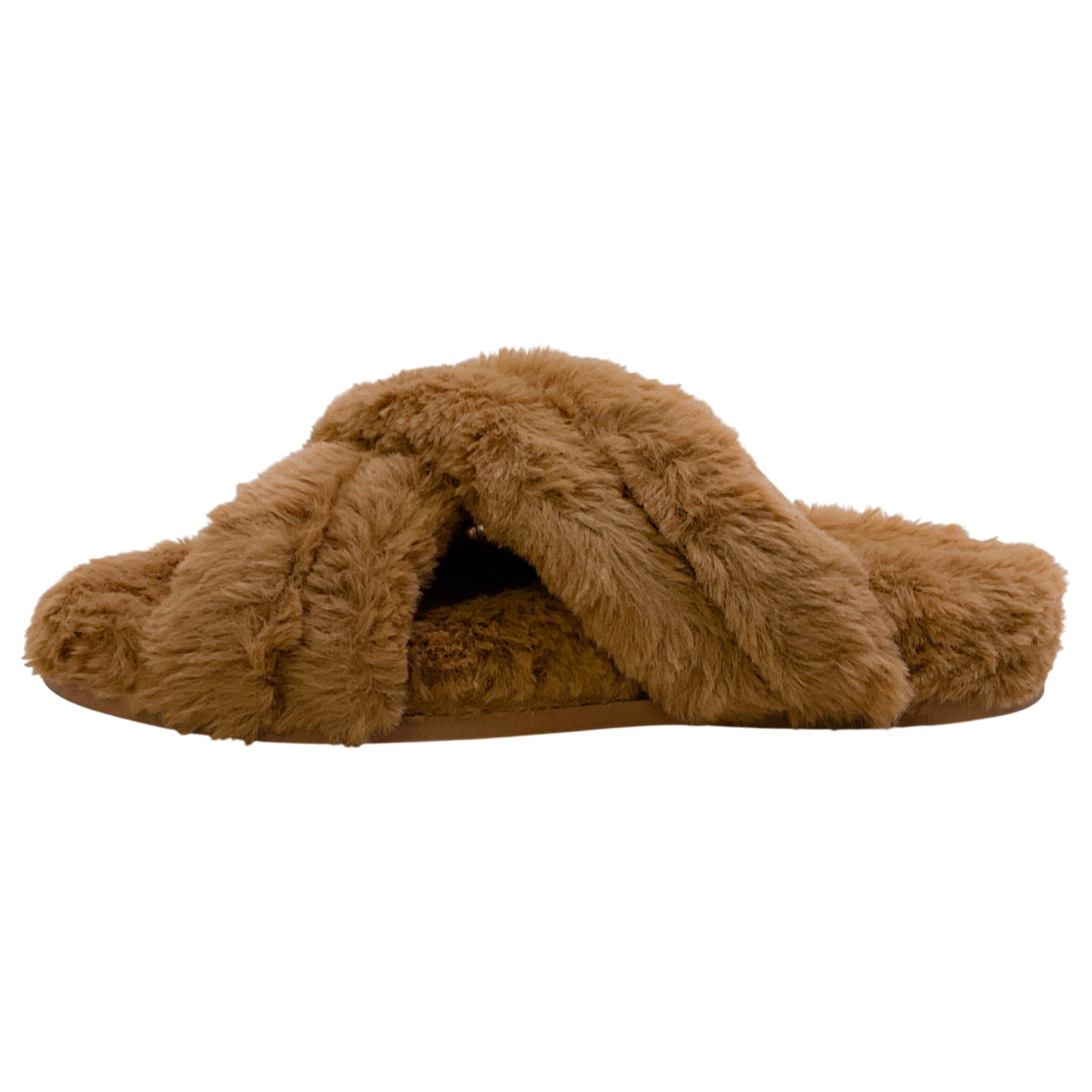 Anine Bing Camel Faux Fur Lizzie Slide Sandals
