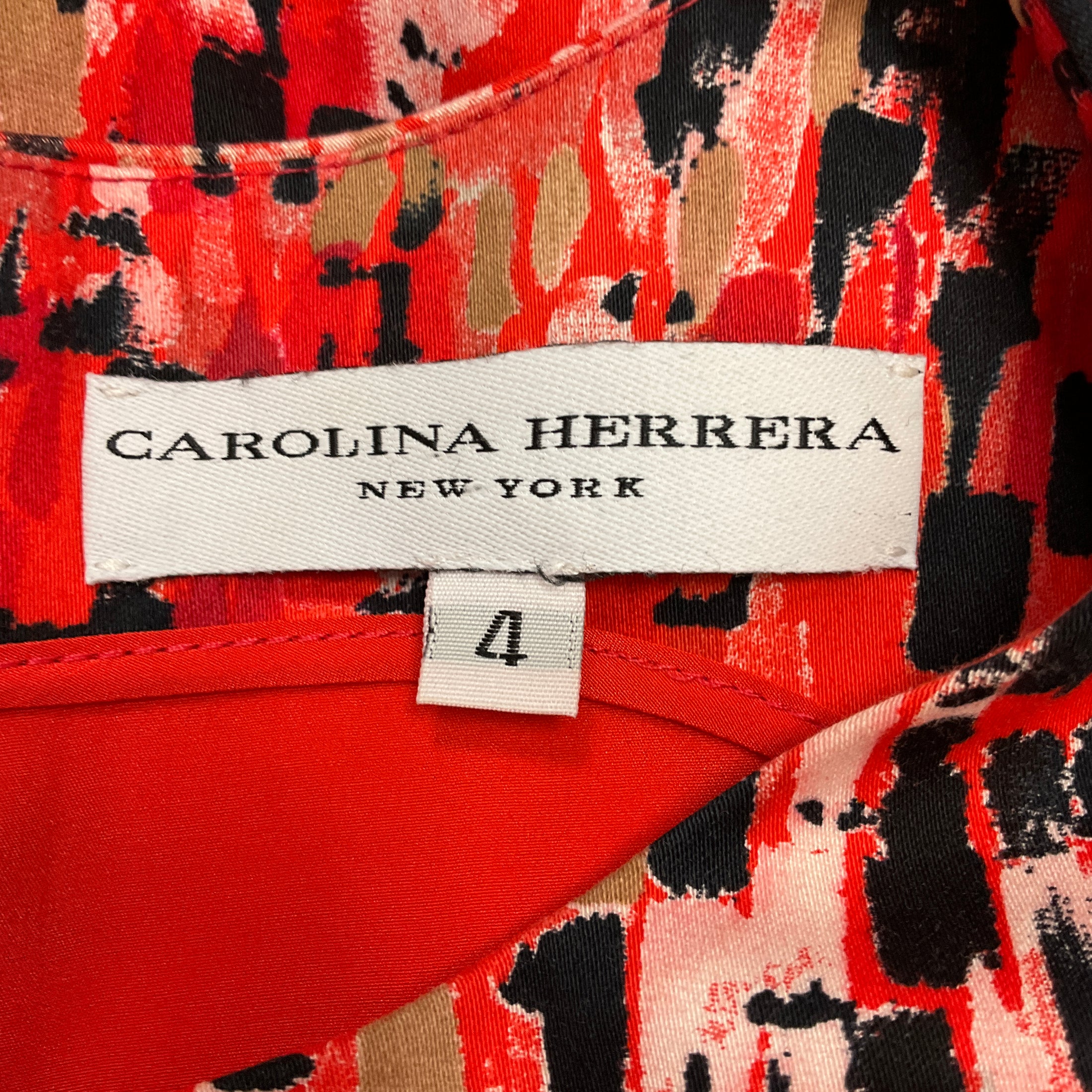 Carolina Herrera Orange / Black Multi Printed Sleeveless Midi Dress
