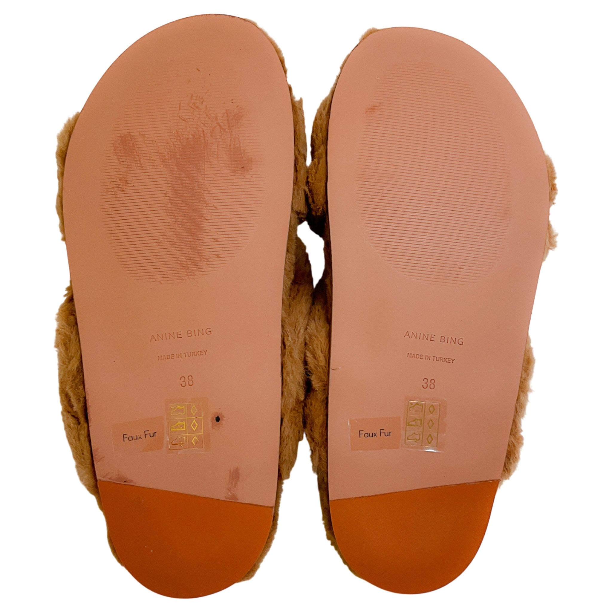 Anine Bing Camel Faux Fur Lizzie Slide Sandals