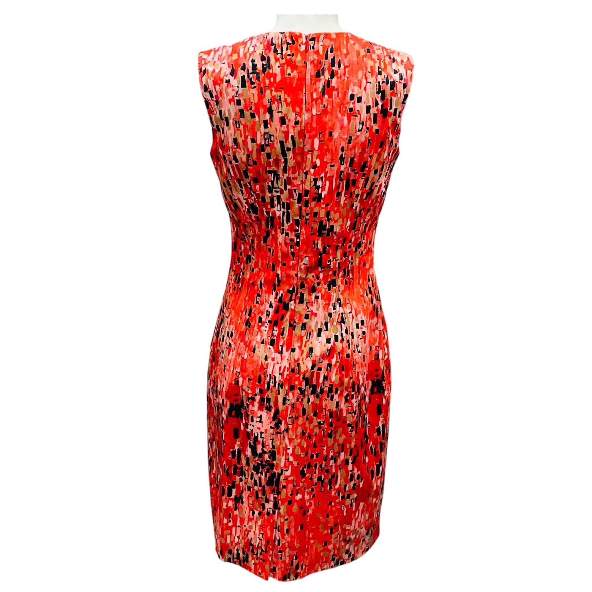 Carolina Herrera Orange / Black Multi Printed Sleeveless Midi Dress