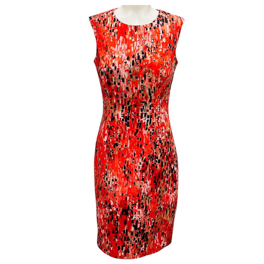 Carolina Herrera Orange / Black Multi Printed Sleeveless Midi Dress
