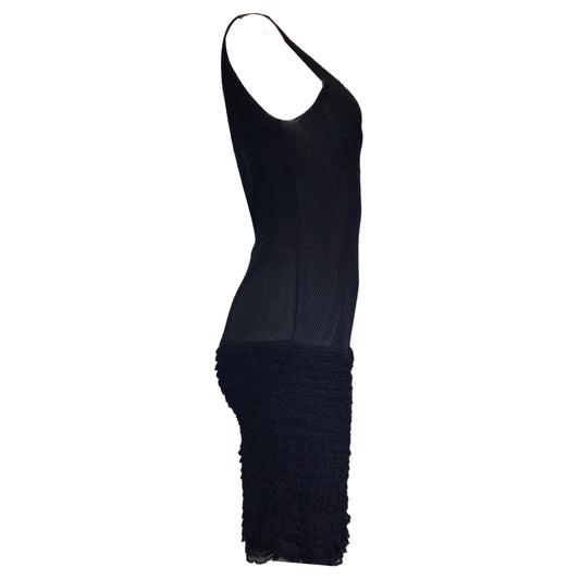 Chanel Black Ruffled Sleeveless Knit Tank Dress