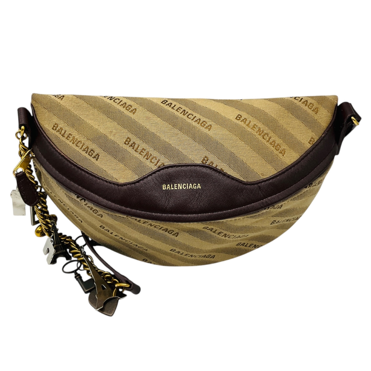 Balenciaga Brown Canvas Jacquard and Leather Diagonal Allover Logo XS Souvenir Belt Bag