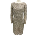 Load image into Gallery viewer, Rachel Gilbert Champagne Metallic Sequined and Beaded Long Sleeved Dress
