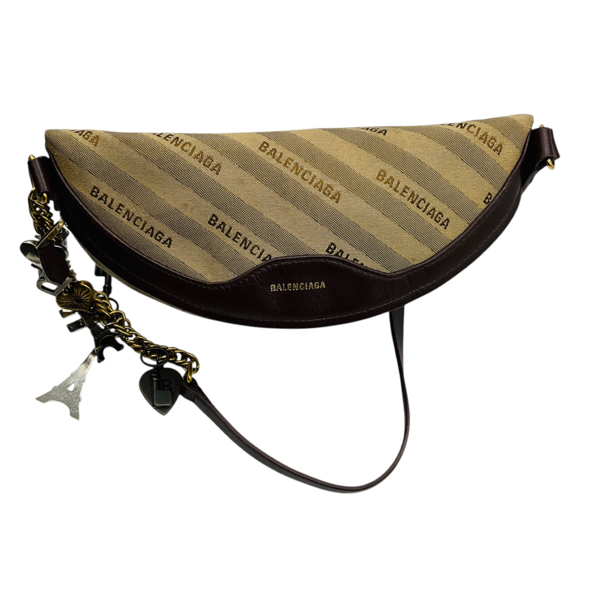Balenciaga Brown Canvas Jacquard and Leather Diagonal Allover Logo XS Souvenir Belt Bag