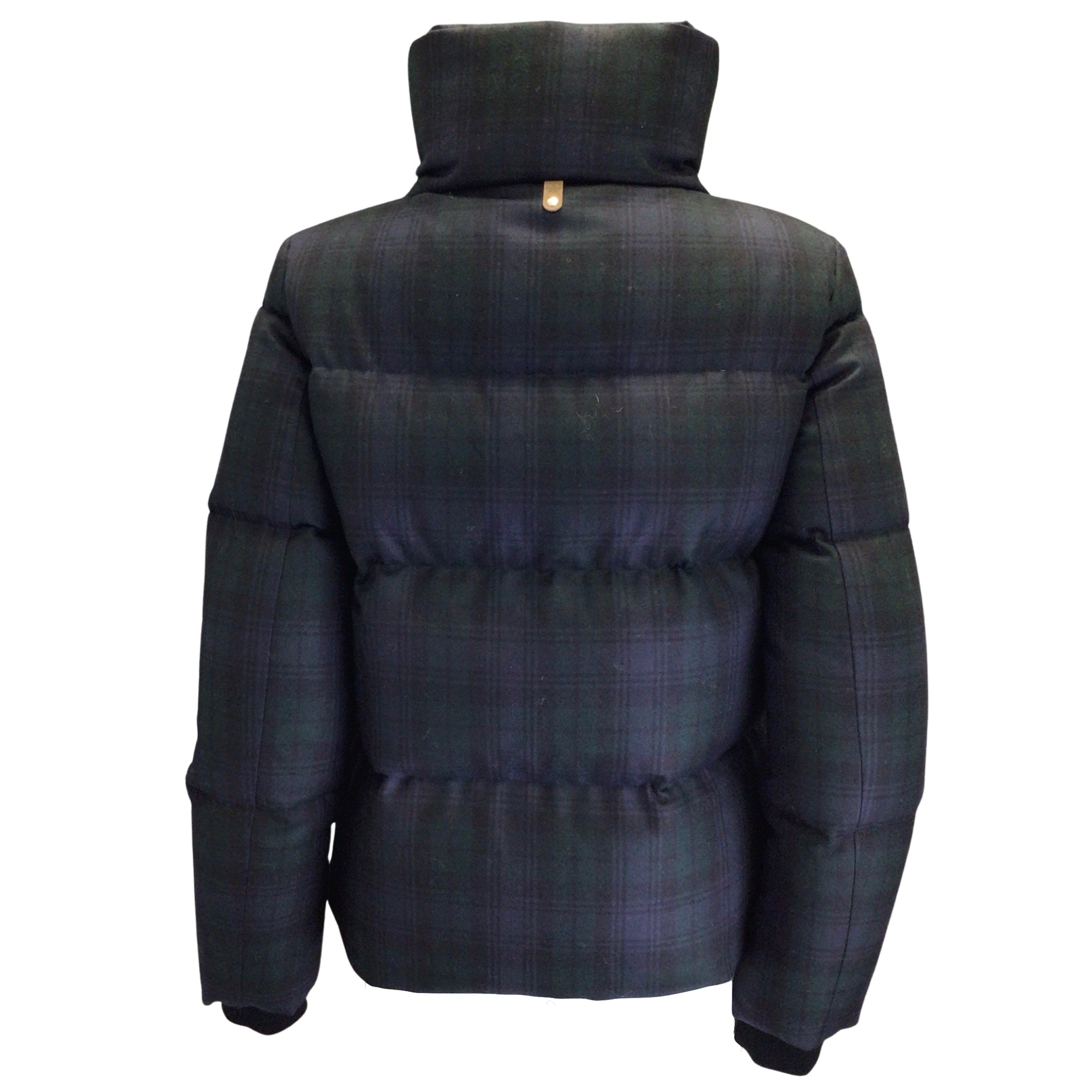Mackage Navy Blue / Green Wool Plaid Full Zip Down Puffer Jacket