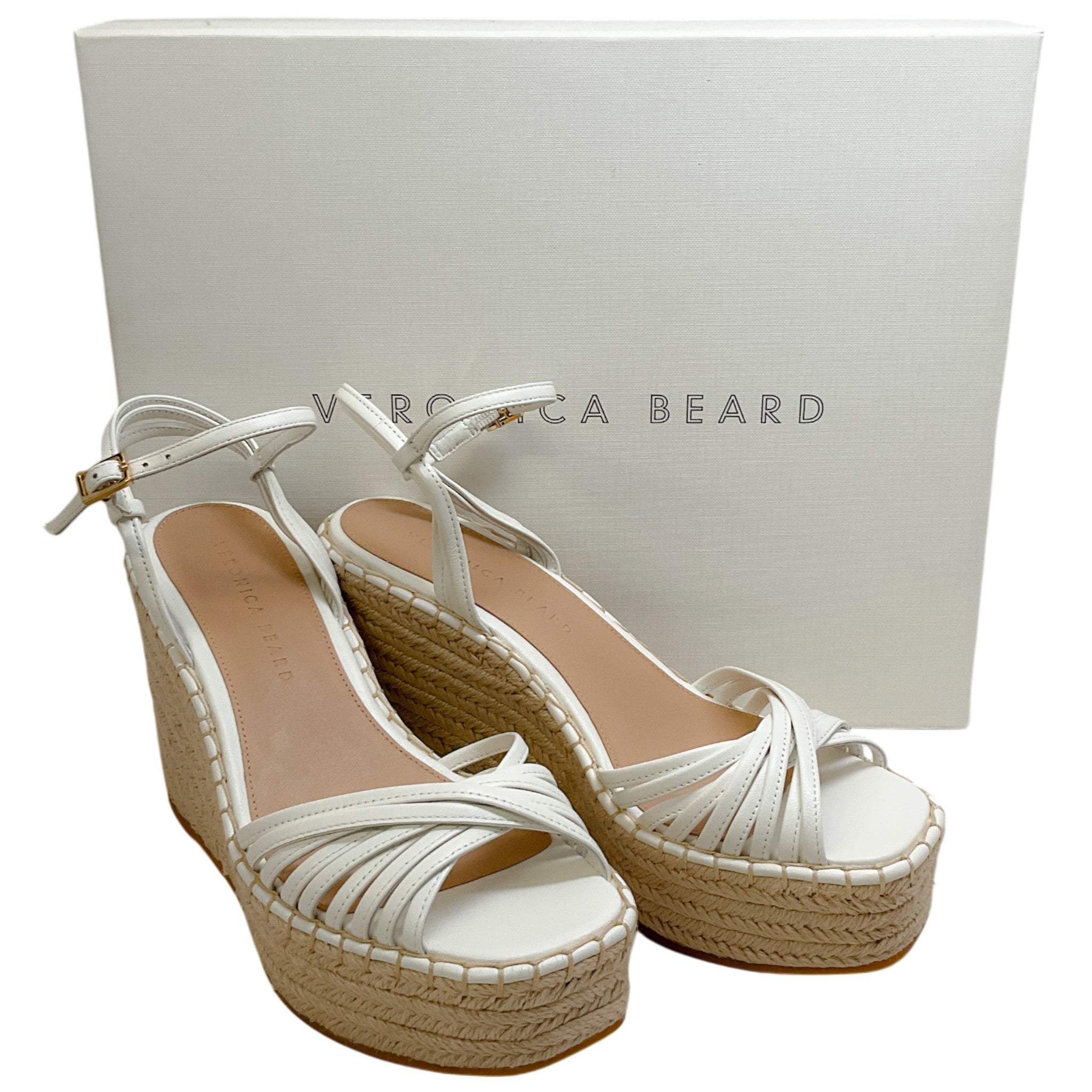 Veronica Beard Coconut Leather Ravina Raffia Wedge Sandals
