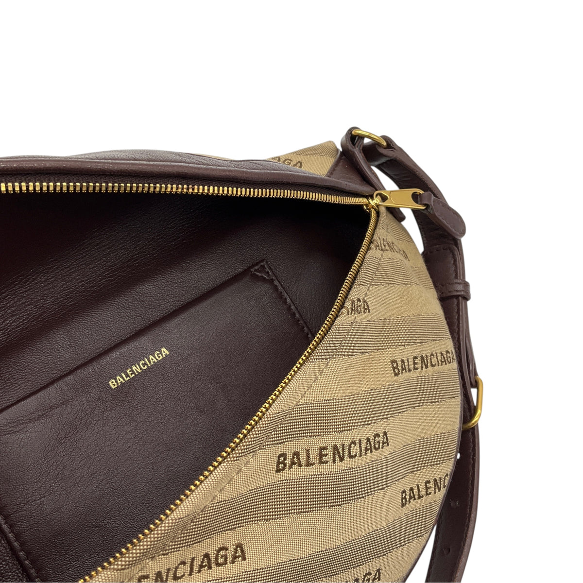 Balenciaga Brown Canvas Jacquard and Leather Diagonal Allover Logo XS Souvenir Belt Bag
