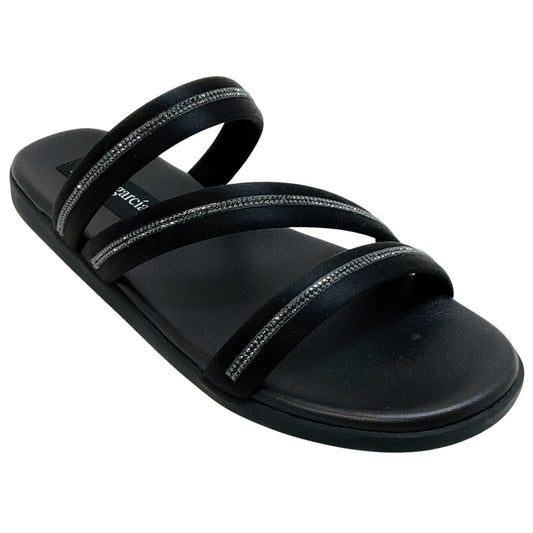 Pedro Garcia Black Obsidion Satin Pilar Sandals with Swarovski Crystals
