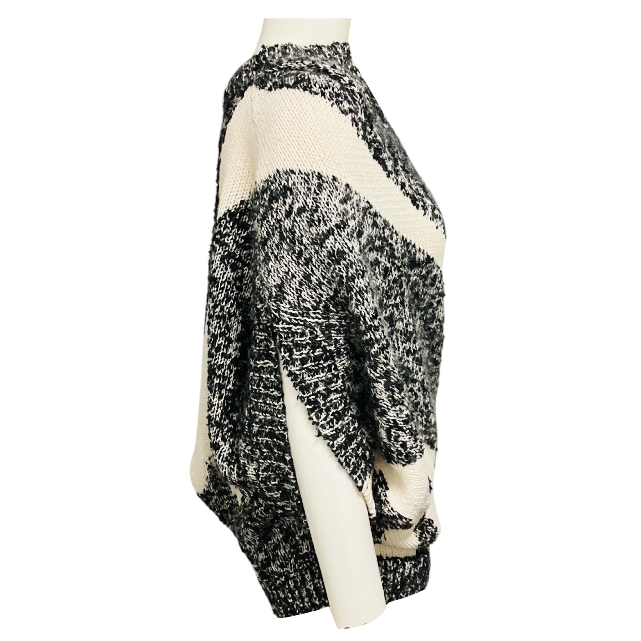 3.1 Phillip Lim Black / Ivory Cape Style Knit Pullover Sweater