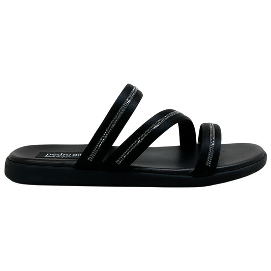 Pedro Garcia Black Obsidion Satin Pilar Sandals with Swarovski Crystals