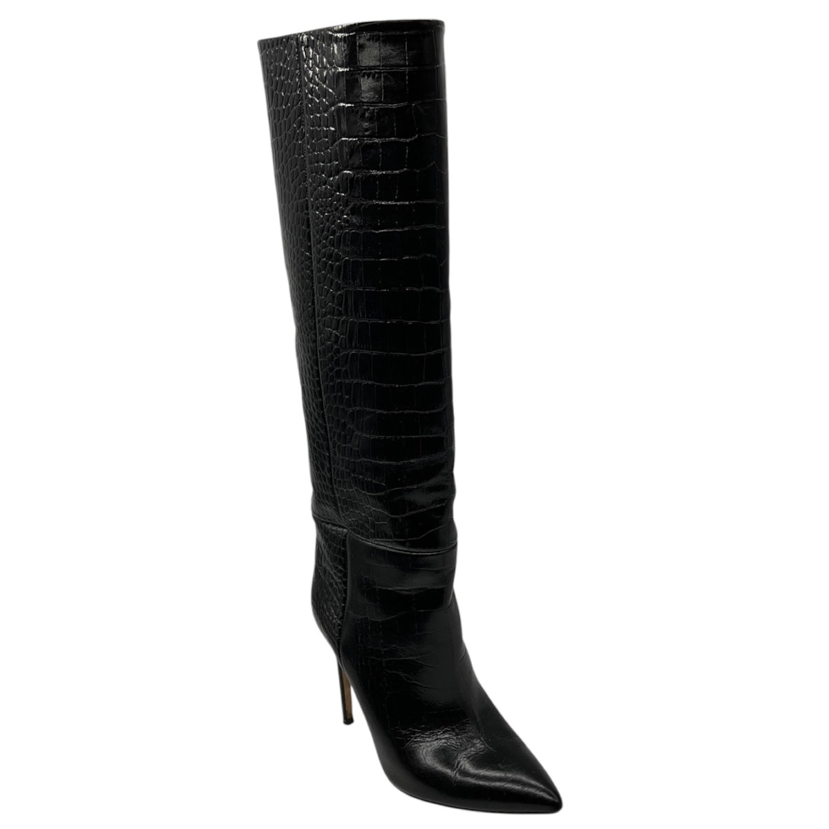 Paris Texas Black Embossed Leather High Heeled Tall Boots