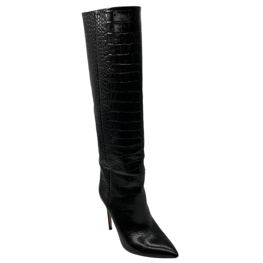 Paris Texas Black Embossed Leather High Heeled Tall Boots
