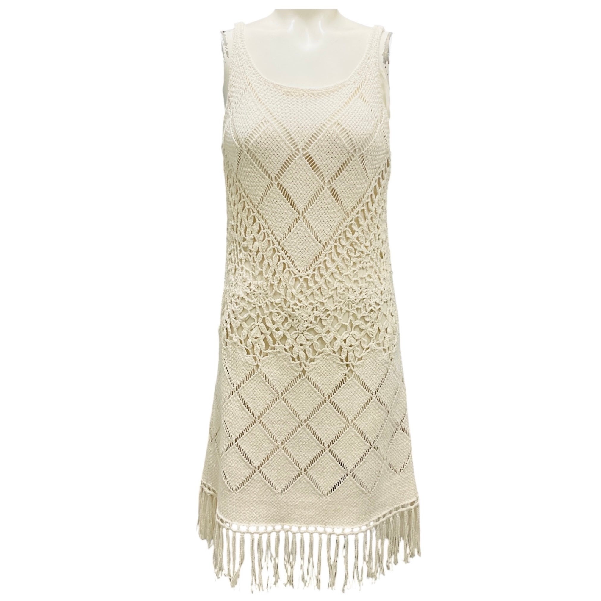 Chloe Ivory Crochet Knit Sleeveless Dress with slip