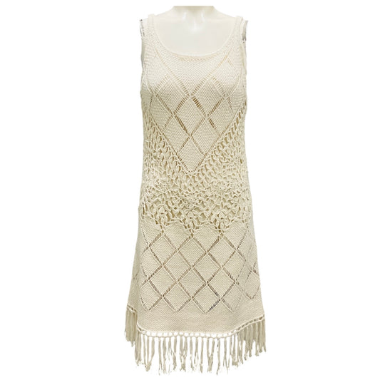 Chloe Ivory Crochet Knit Sleeveless Dress with slip