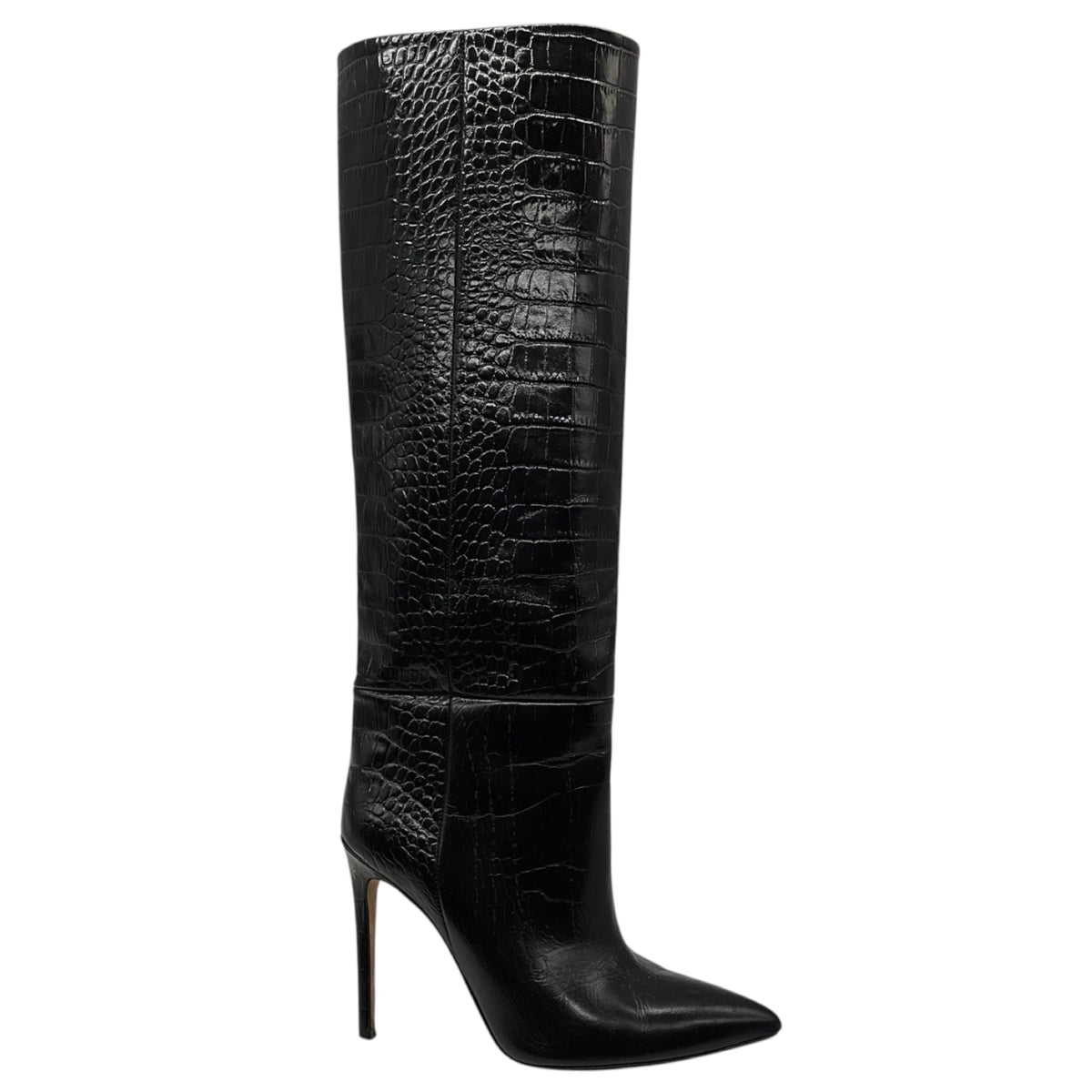 Paris Texas Black Embossed Leather High Heeled Tall Boots