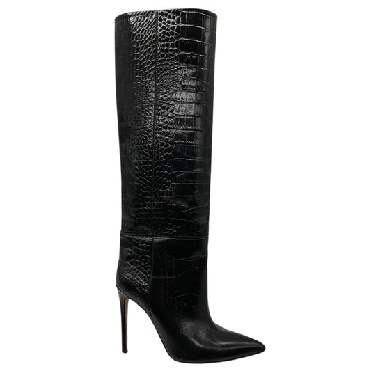 Paris Texas Black Embossed Leather High Heeled Tall Boots