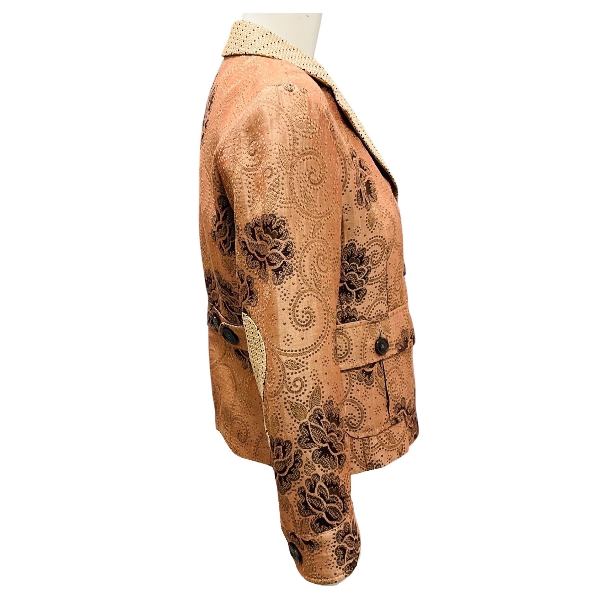 Etro Blush Pink / Beige Multi Metallic Floral Jacquard Blazer Jacket