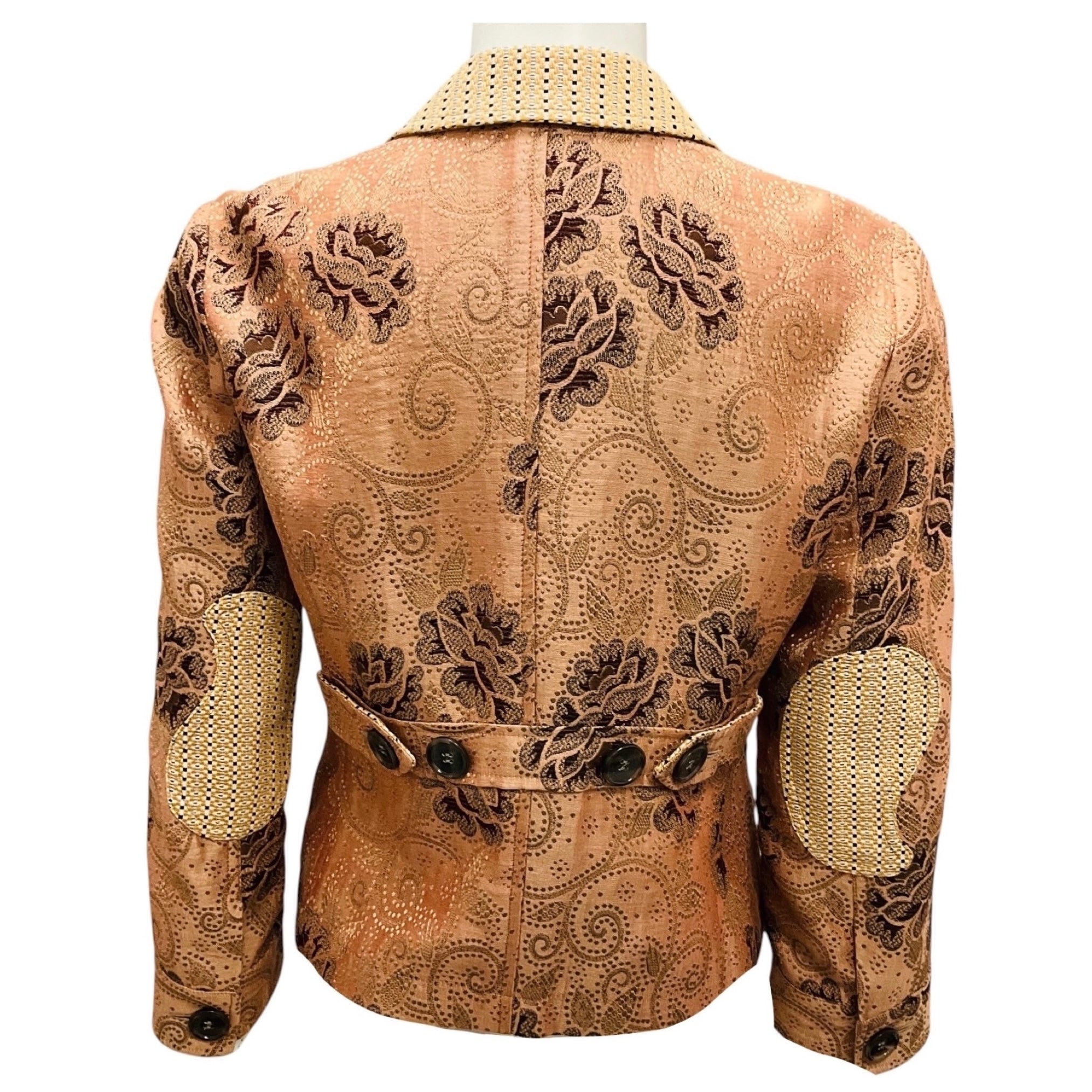 Etro Blush Pink / Beige Multi Metallic Floral Jacquard Blazer Jacket