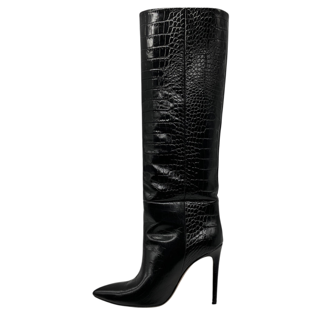 Paris Texas Black Embossed Leather High Heeled Tall Boots