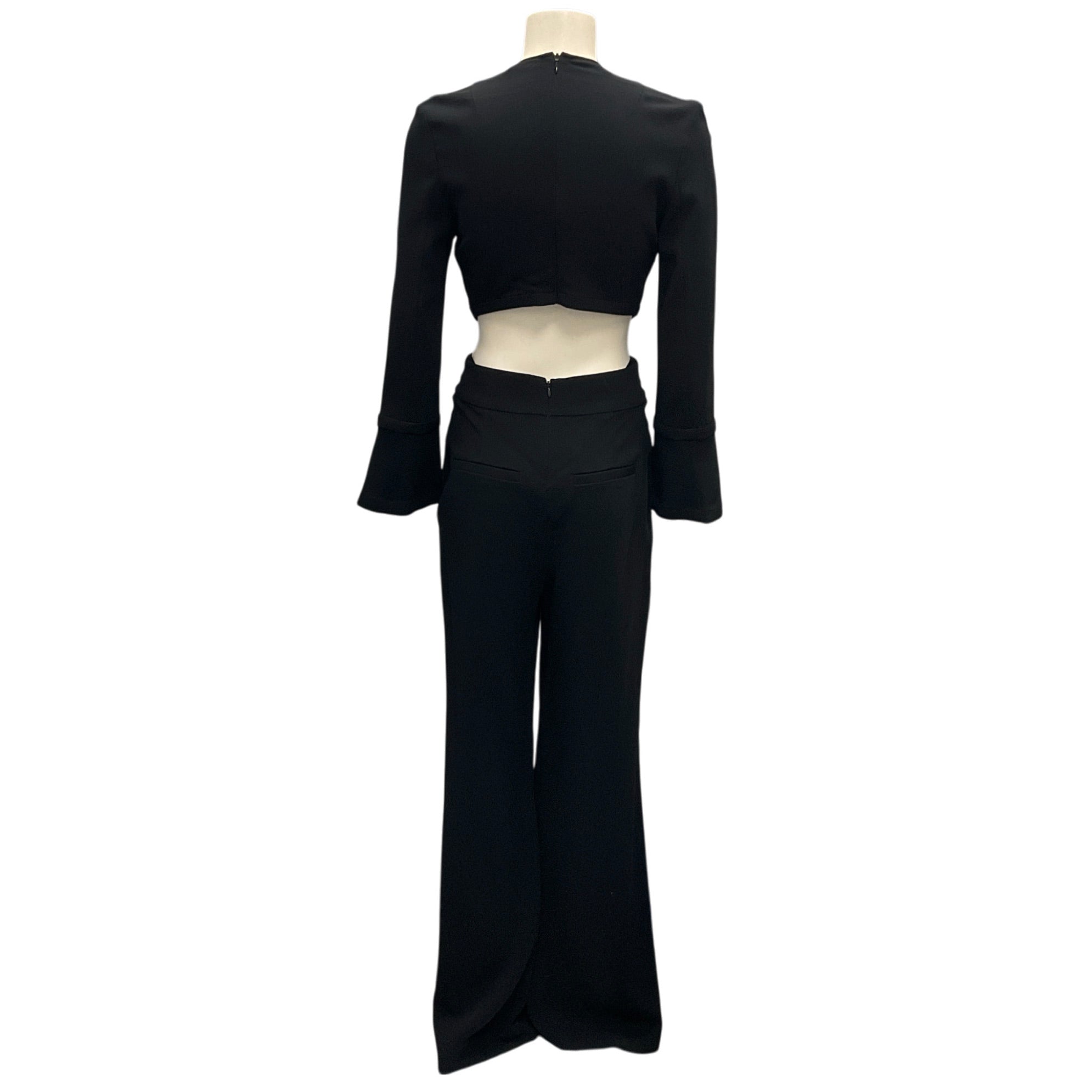 A.L.C. Black Cut-Out Detail Long Sleeved V-Neck Crepe Jumpsuit