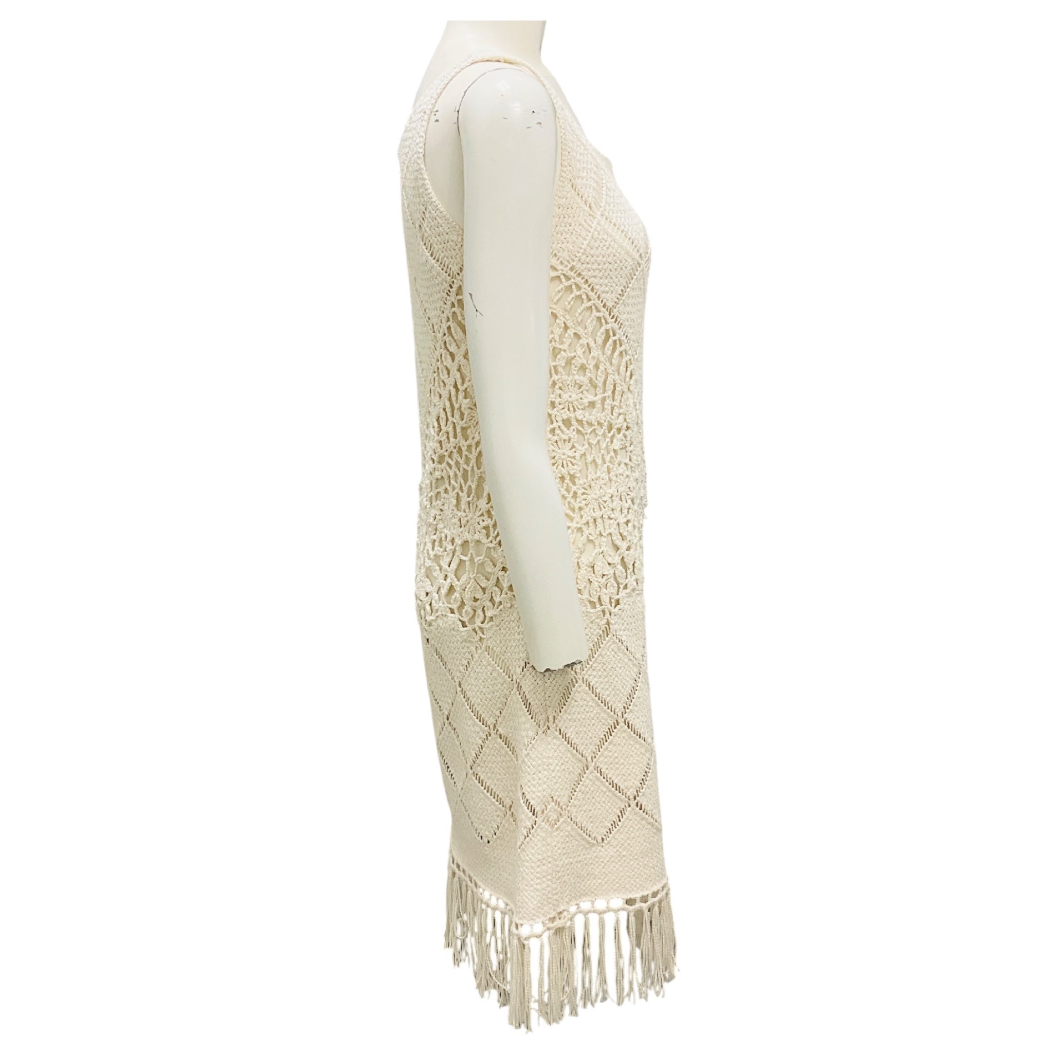 Chloe Ivory Crochet Knit Sleeveless Dress with slip