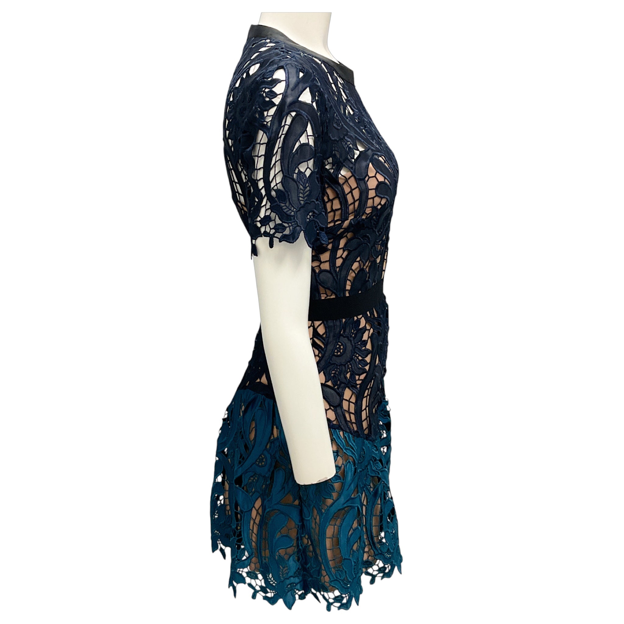 Self-Portrait Navy Blue / Teal Prairie Guipure Mini Dress