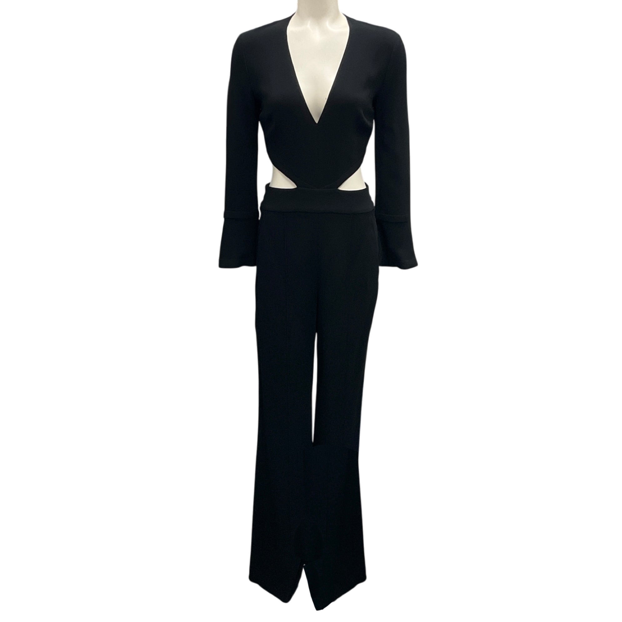 A.L.C. Black Cut-Out Detail Long Sleeved V-Neck Crepe Jumpsuit