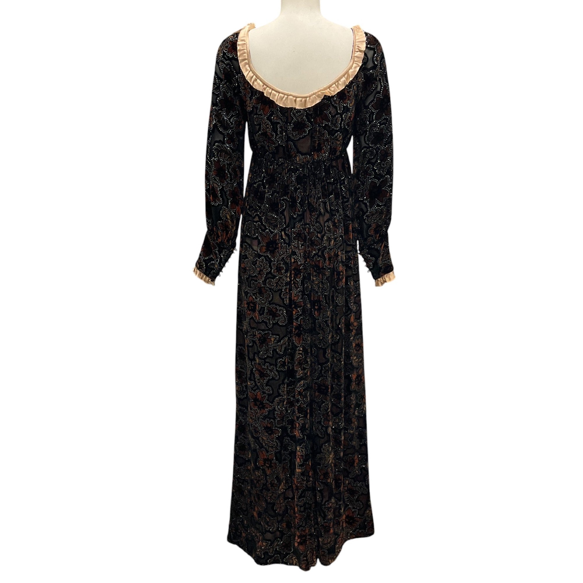 Tracy Feith Black / Brown / Silver Metallic Long Sleeved Velvet Maxi Dress