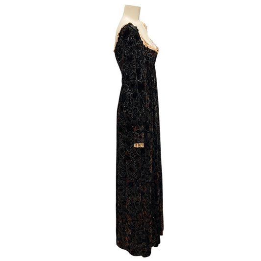 Tracy Feith Black / Brown / Silver Metallic Long Sleeved Velvet Maxi Dress