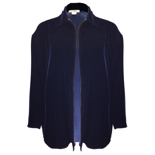 Zoran Navy Blue Open Front Velvet Jacket