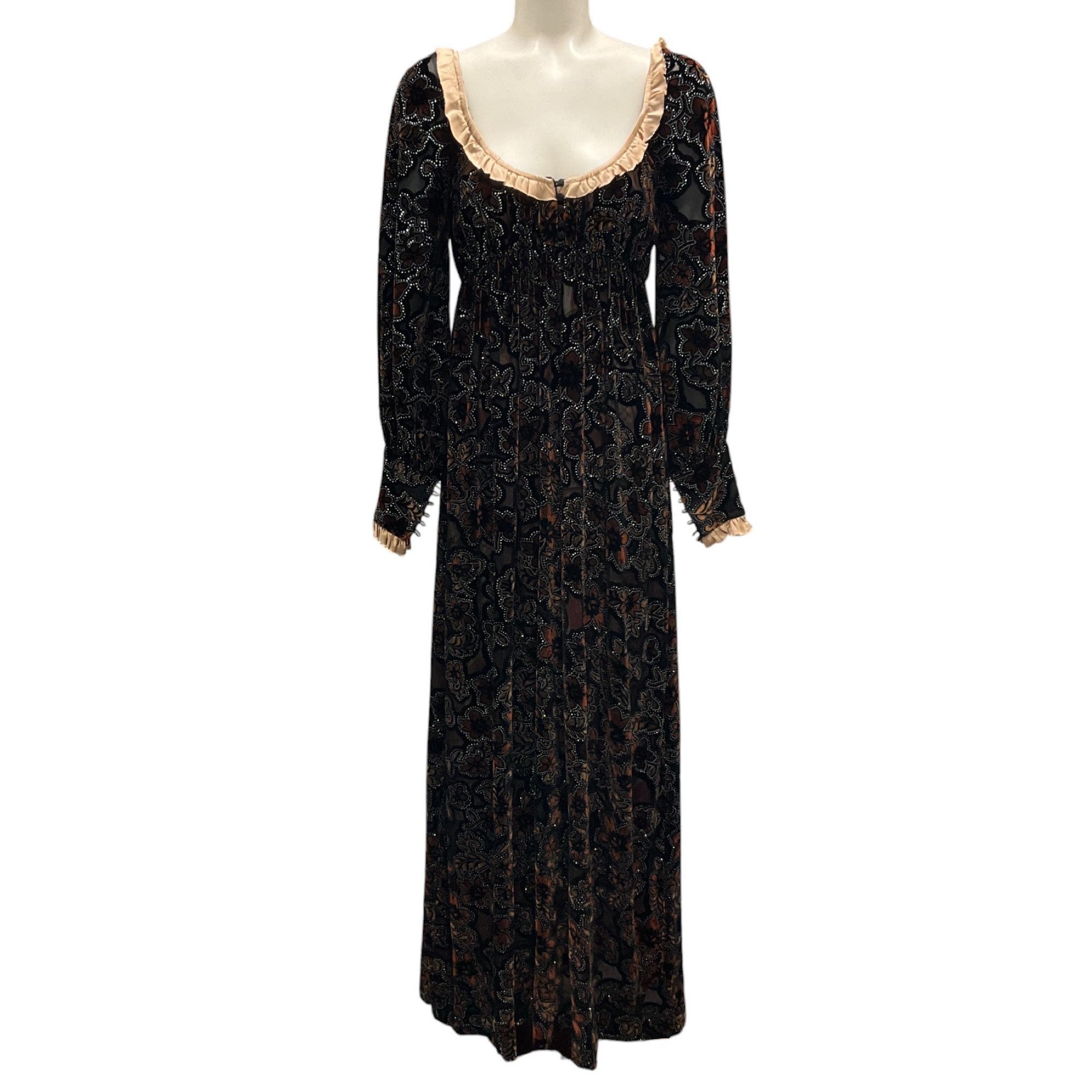 Tracy Feith Black / Brown / Silver Metallic Long Sleeved Velvet Maxi Dress